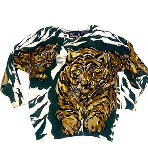 Oleg Cassini Green and Brown Tiger Sweater